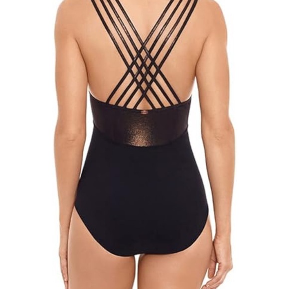 Amoressa Black and Bronze one Piece NWT Swimsuit.
Size 10. - Picture 4 of 9